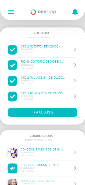 Algunas capturas de nuestra aplicación ONEAPP